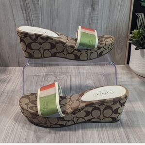 COACH Y2K Wedge Sandals Women's Size 8 "ELLAH" Signature "C" Stripes Multi Color